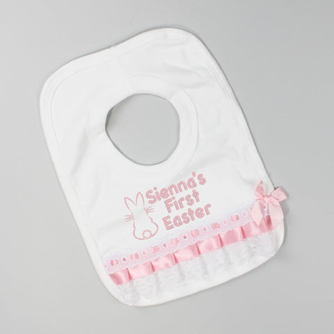 Personalised Baby Girls First Easter Bib - White & Pink