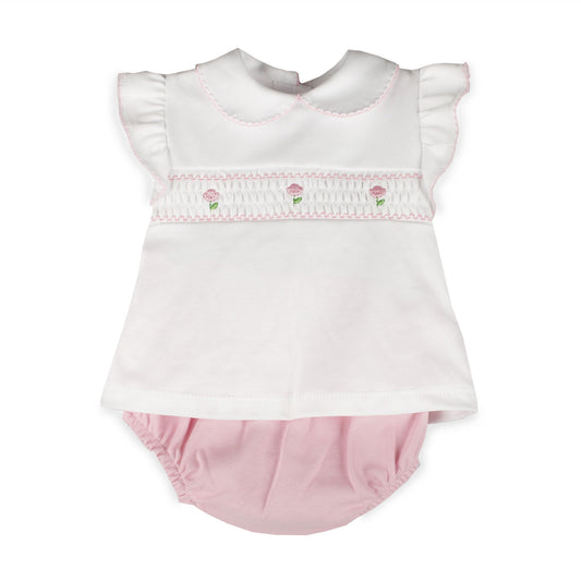 Baby Girls White & Pink Smocked Top and Jam Pants Set – 100% Cotton
