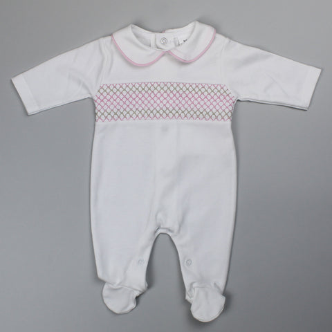 Baby Girls White Cotton Sleepsuit / All In One