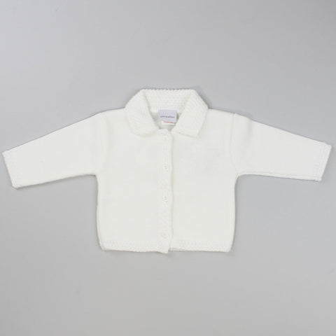 knitted white baby unisex cardigan