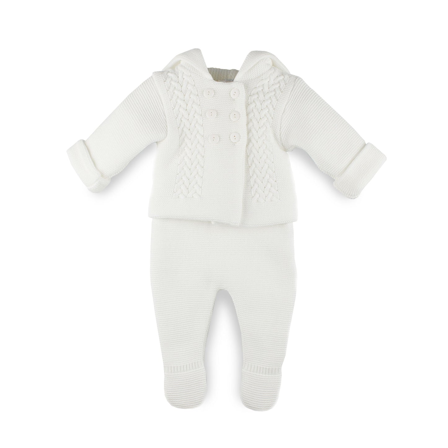 knitted 2 piece baby outfit in white