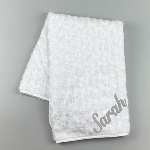 White Baby Blanket Rosebud Texture - Personalised