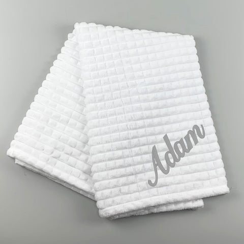 White Jacquard Baby Blanket Square Design - Personalised