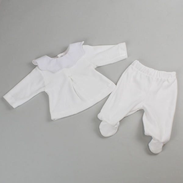 baby unisex white velour outfit