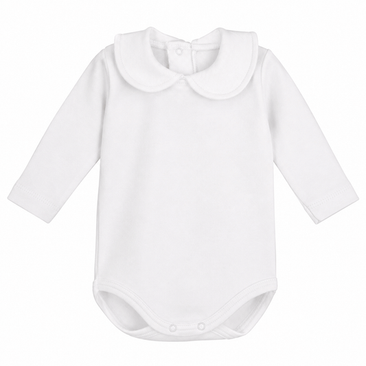 Baby White Long Sleeve Bodysuit with Peter Pan Collar – Calamaro