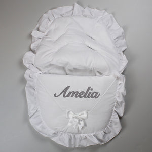 Personalised Car Seat / Cosy Toes - White With Bow