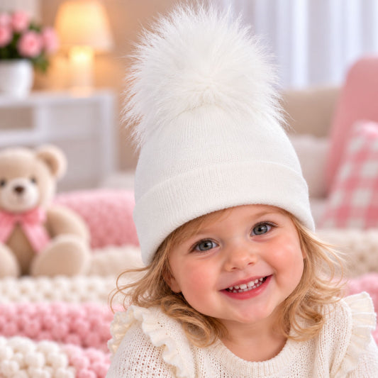 Kids Knitted Pom Pom Hat | Faux Fur Pom Hat (1–6 Years)