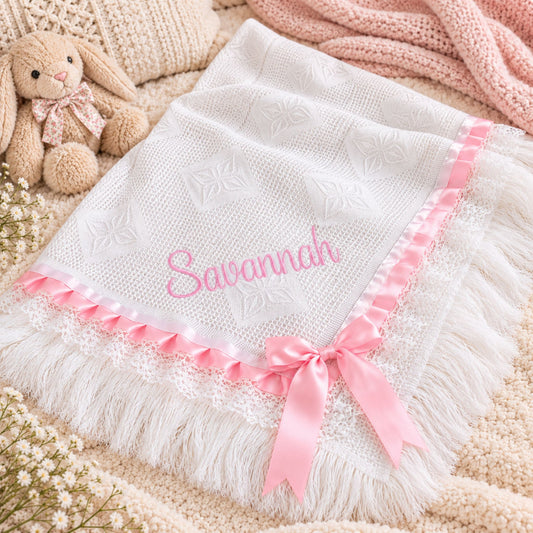 Personalised “Princess” Baby Shawl White – Luxury Baby Shawl with Name