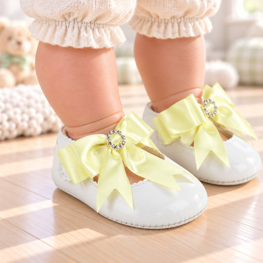 Baypods Baby Girls White Soft Sole Shoes with Lemon Bow