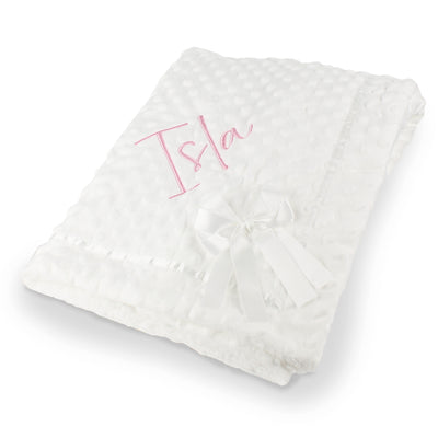 Personalised White Dimple Baby Blanket with Satin Bow