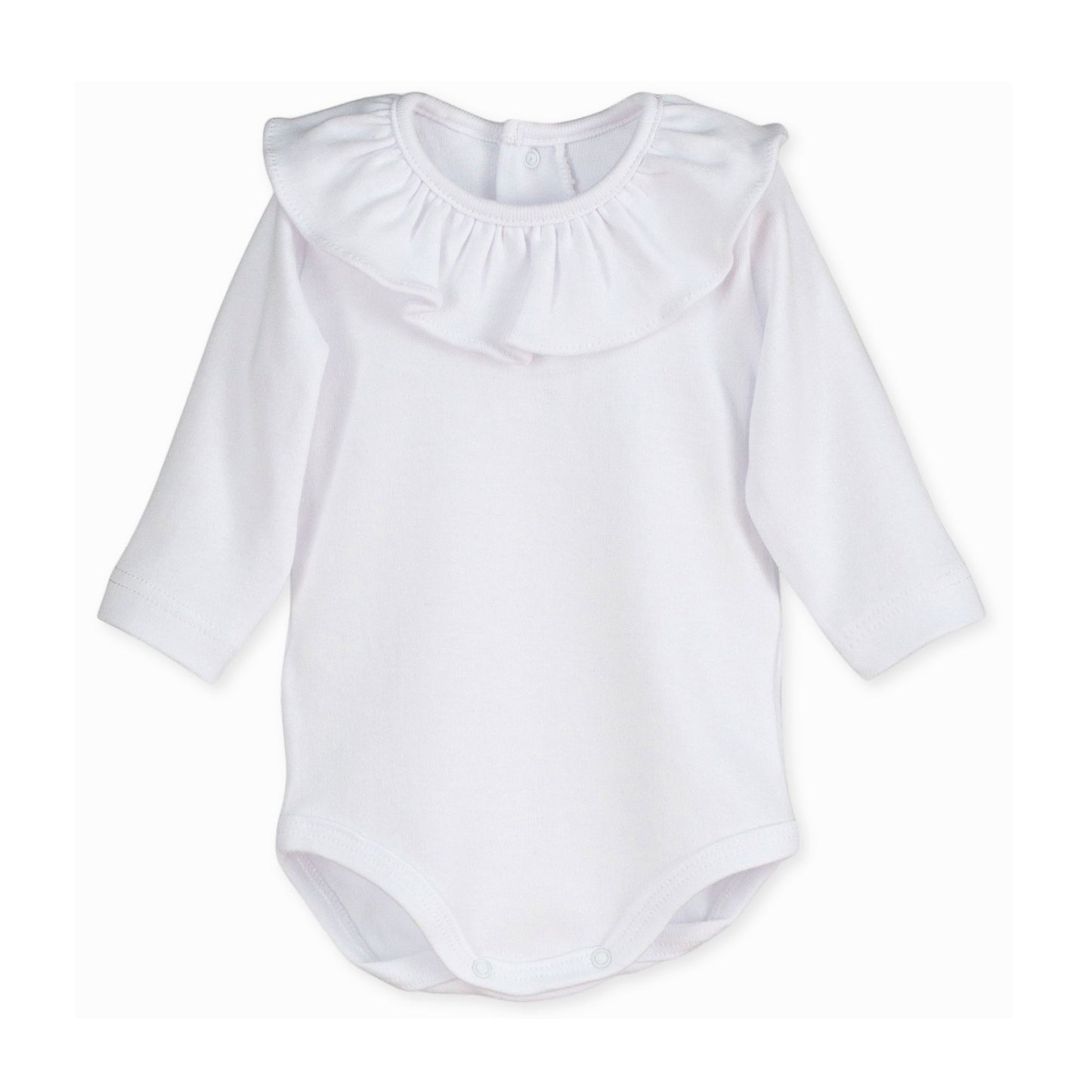 Calamaro White Baby Bodysuit with Frill Collar – Long Sleeve