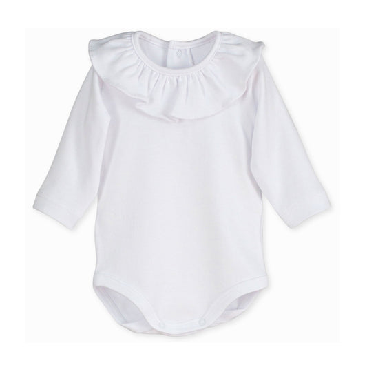 Calamaro White Baby Bodysuit with Frill Collar – Long Sleeve