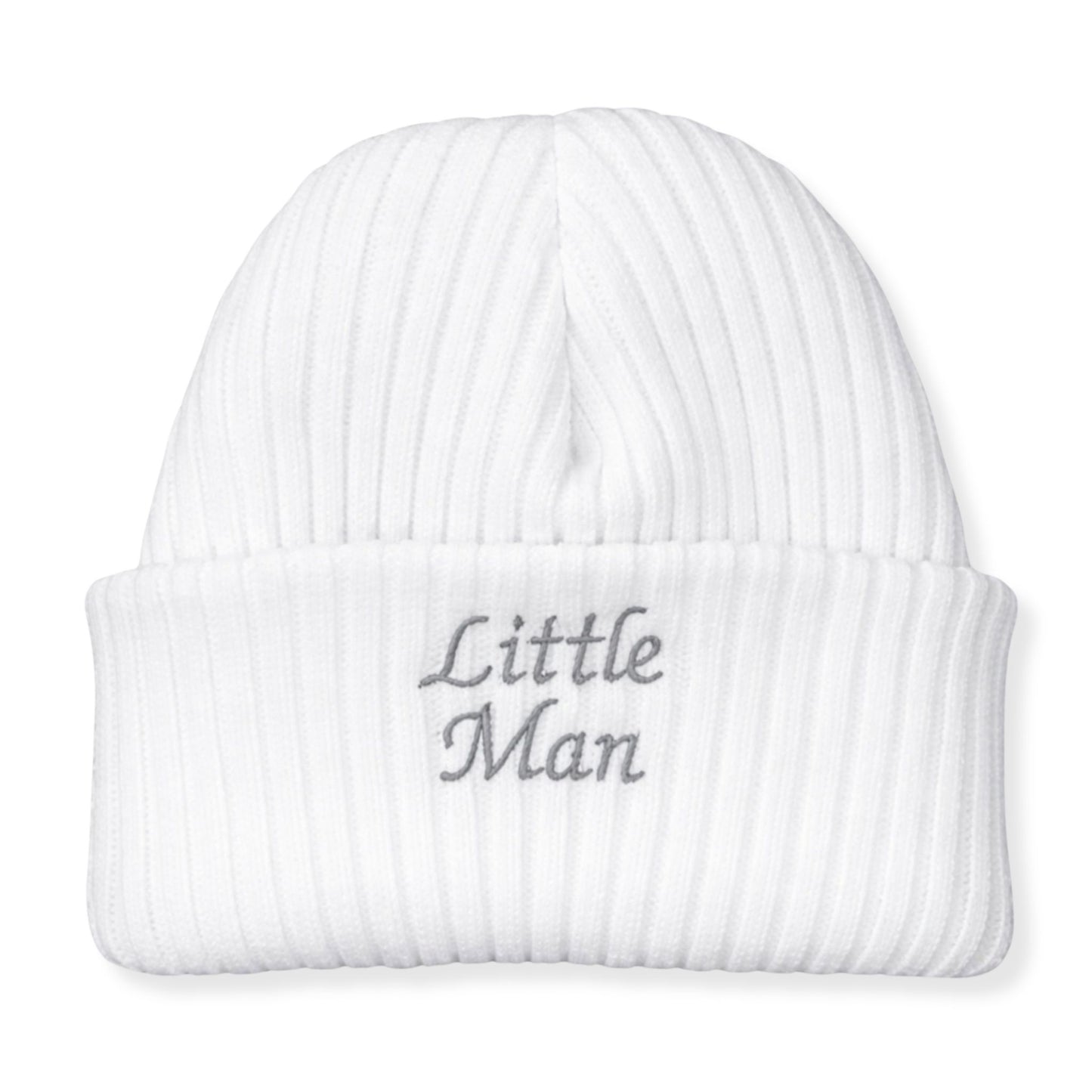 Newborn Beanie Hat with “Little Man” Embroidery – Newborn & 0–6 Months