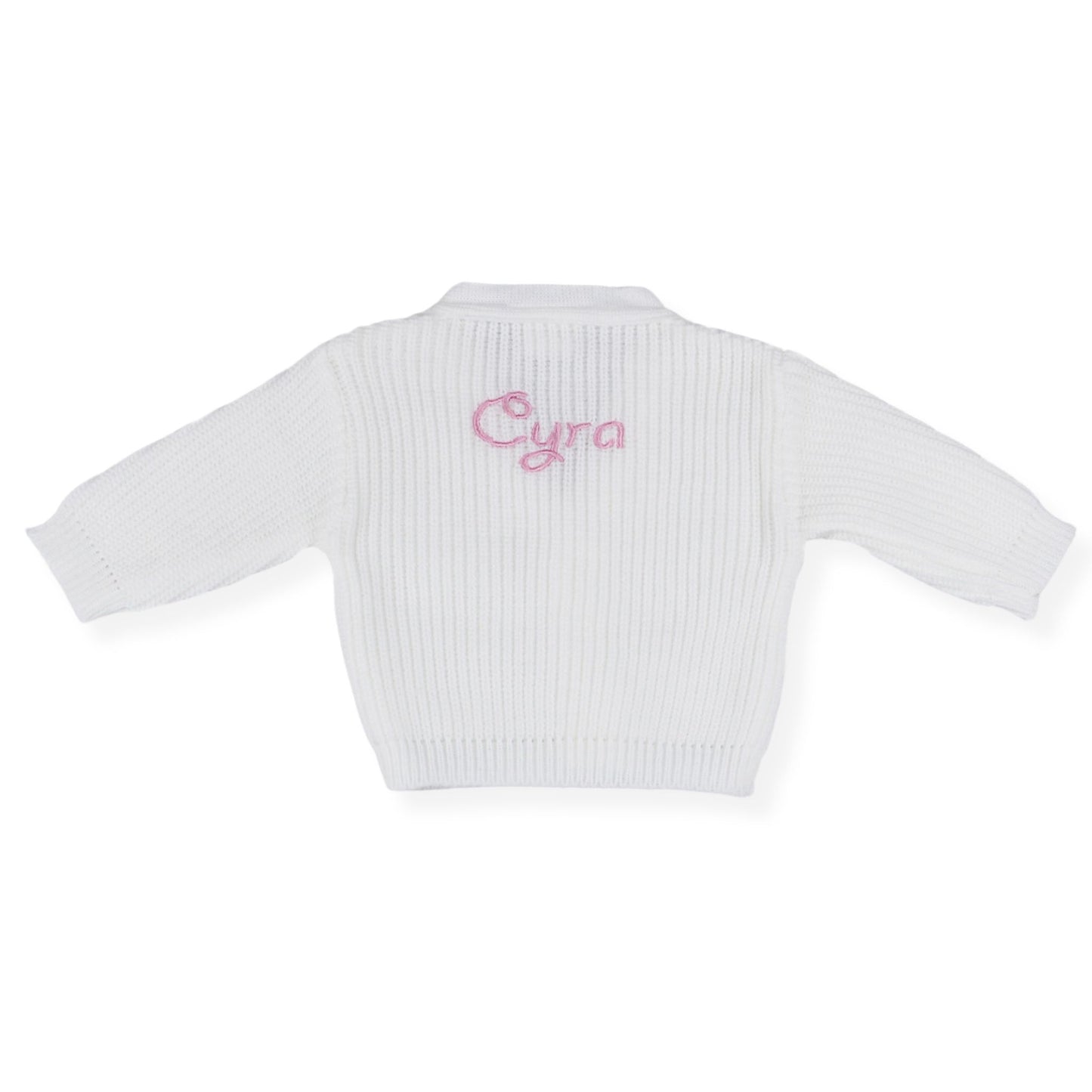 white personalised cardigan
