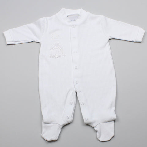 Baby Unisex Sleepsuit - White - Applique Rabbit