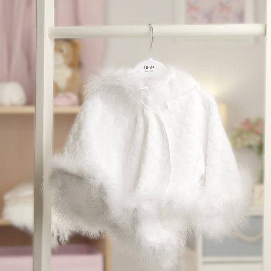 White Cape / Poncho with Marabou Feather Trim