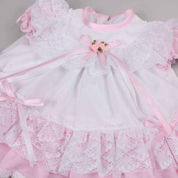baby girls summer dress in pink and white