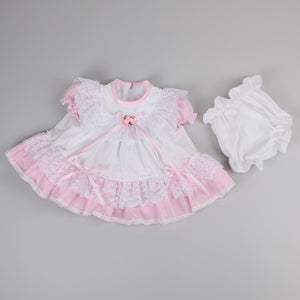 baby girls pink and white puff ball dress