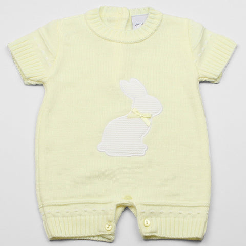 dandelion yellow lemon baby knitted romper with bunny