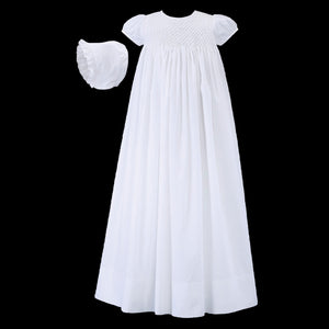 baby girls christening gown and bonnet in white