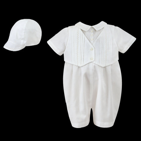 baby boys christening romper hat ivory with matching hat
