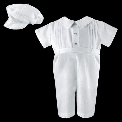 baby boys christening romper with hat linen