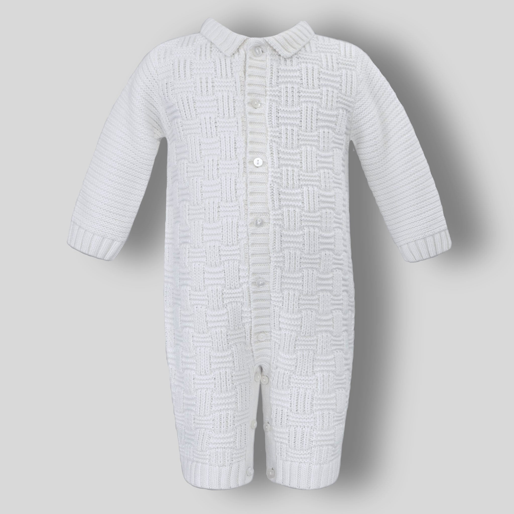 Knitted All In One Unisex Baby Outfit White- Sarah Louise 008180