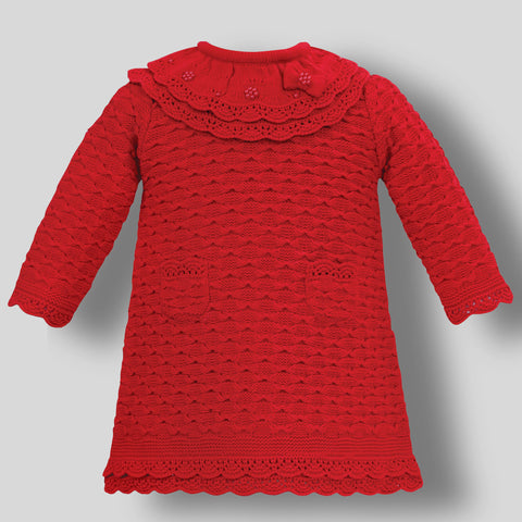 Baby Girl Knitted Dress - Red - Sarah Louise 008189