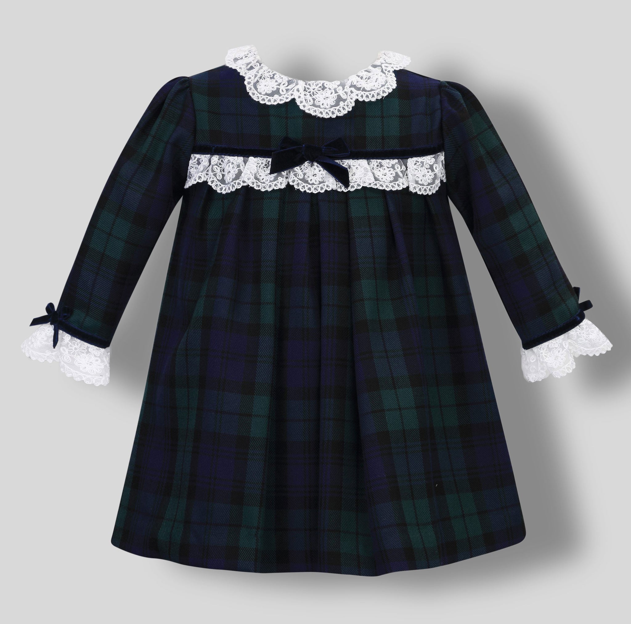 Blackwatch Tartan Dress with Lace Collar and Cuffs - Sarah Louise 012857