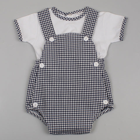 baby boys navy gingham dungarees set co ords