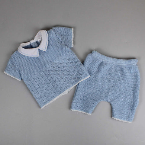 baby boys blue outfit with co ords pants and shirt set
