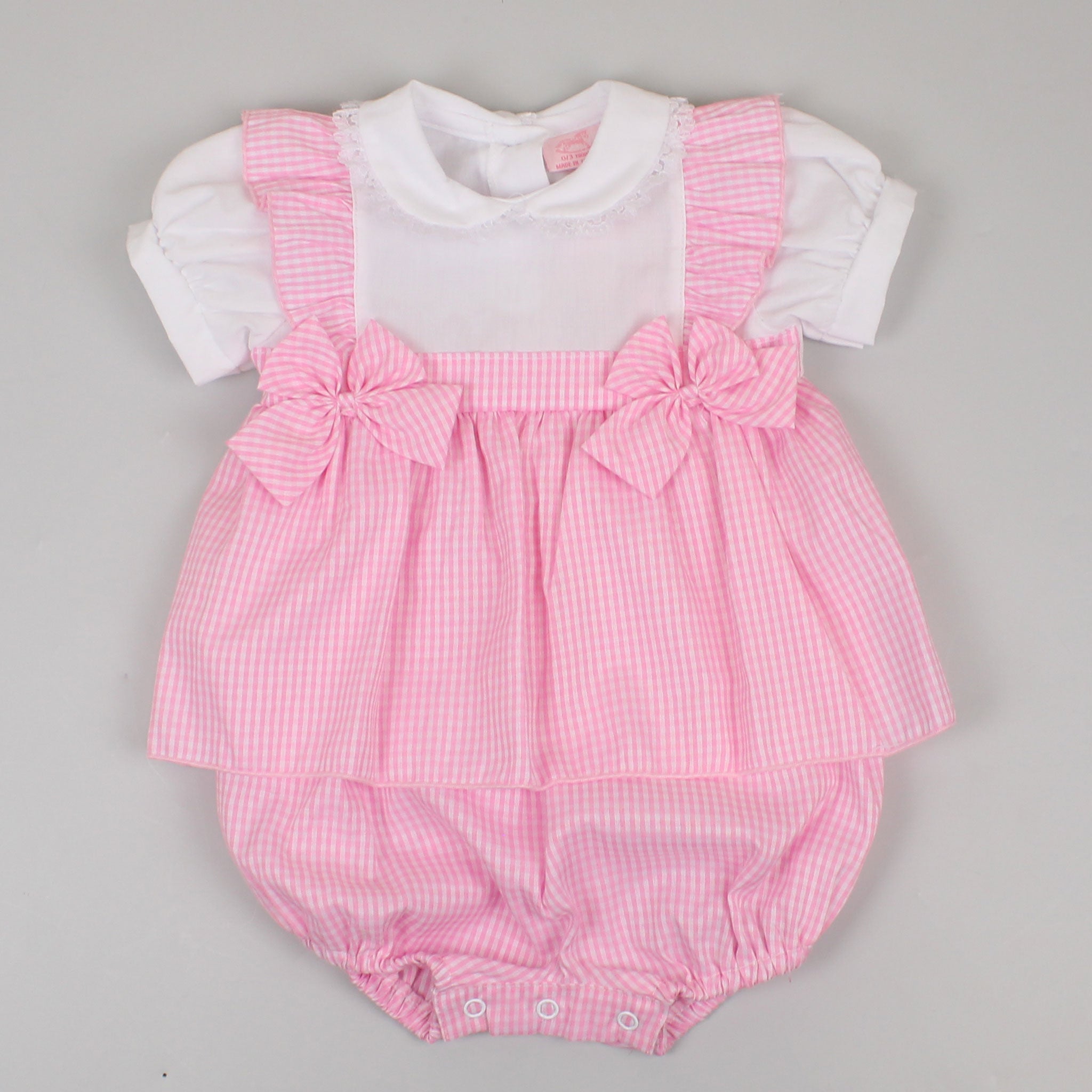 baby girls gingham summer romper in pink and white