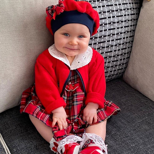 red three piece tartan baby girls outfit