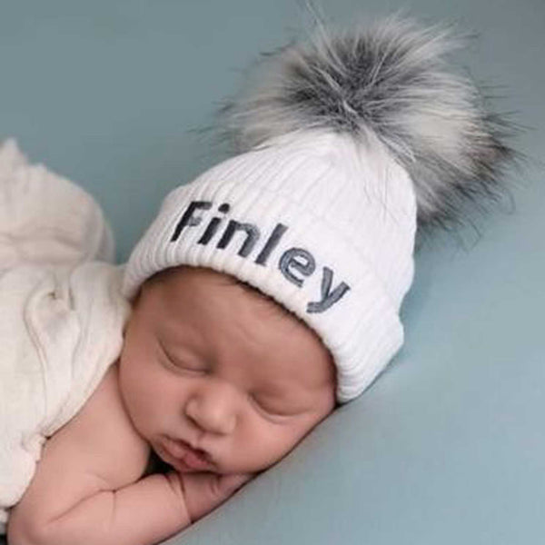 baby unisex white personalised hat