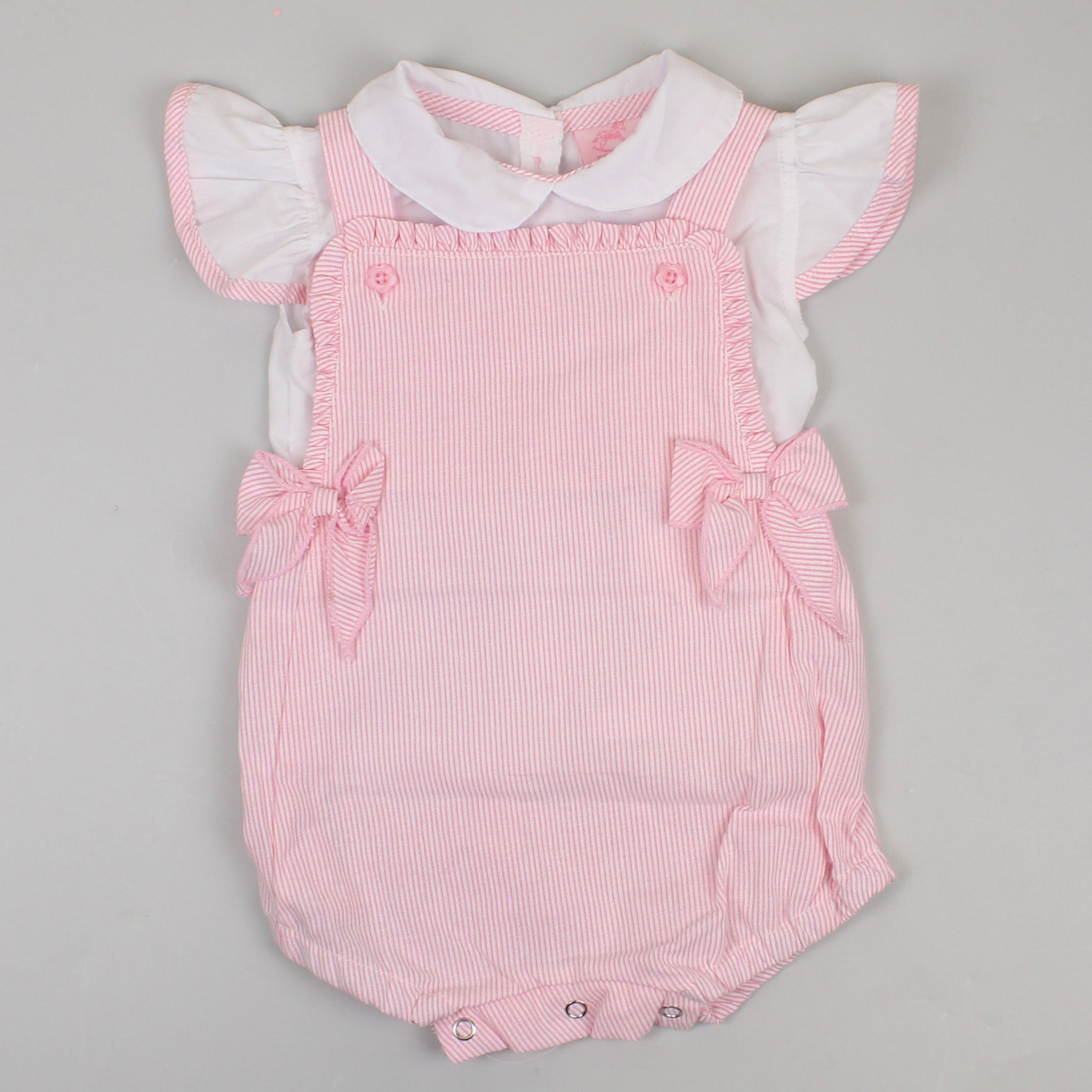 baby girls pink summer dungarees striped with shirt