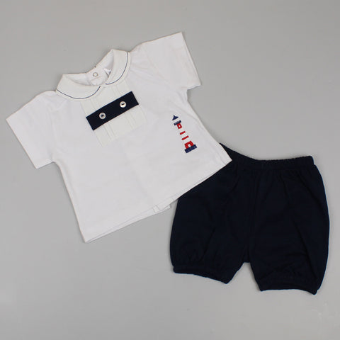baby boys lighthouse white and navy outfit 