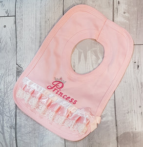 baby girl fancy pink bib princess embroidery and lace