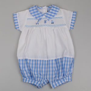 baby boys gingham blue outfit smocked