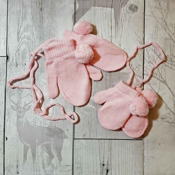 baby mittens gloves with string pink
