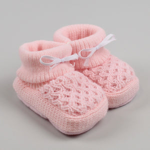 baby girls pink booties in newborn to six month knitted