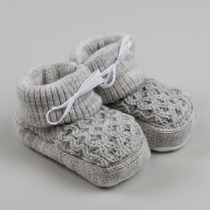 Grey Baby Booties with fairisle design Newborn to 6 months