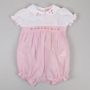 baby girls white and pink romper with smocking summer outfit