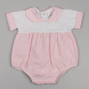 baby girls gingham summer outfit in pink with collar