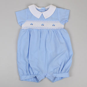 baby boys smocked blue outfit with cars summer