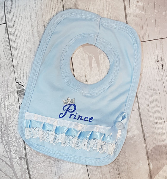baby boy bib with prince embroidery, christening, baptism