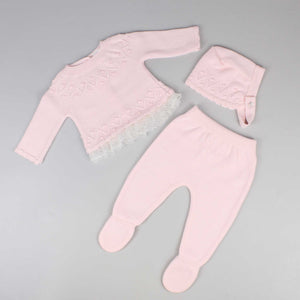 Baby Girls Knitted 3 Piece Outfit - Pink