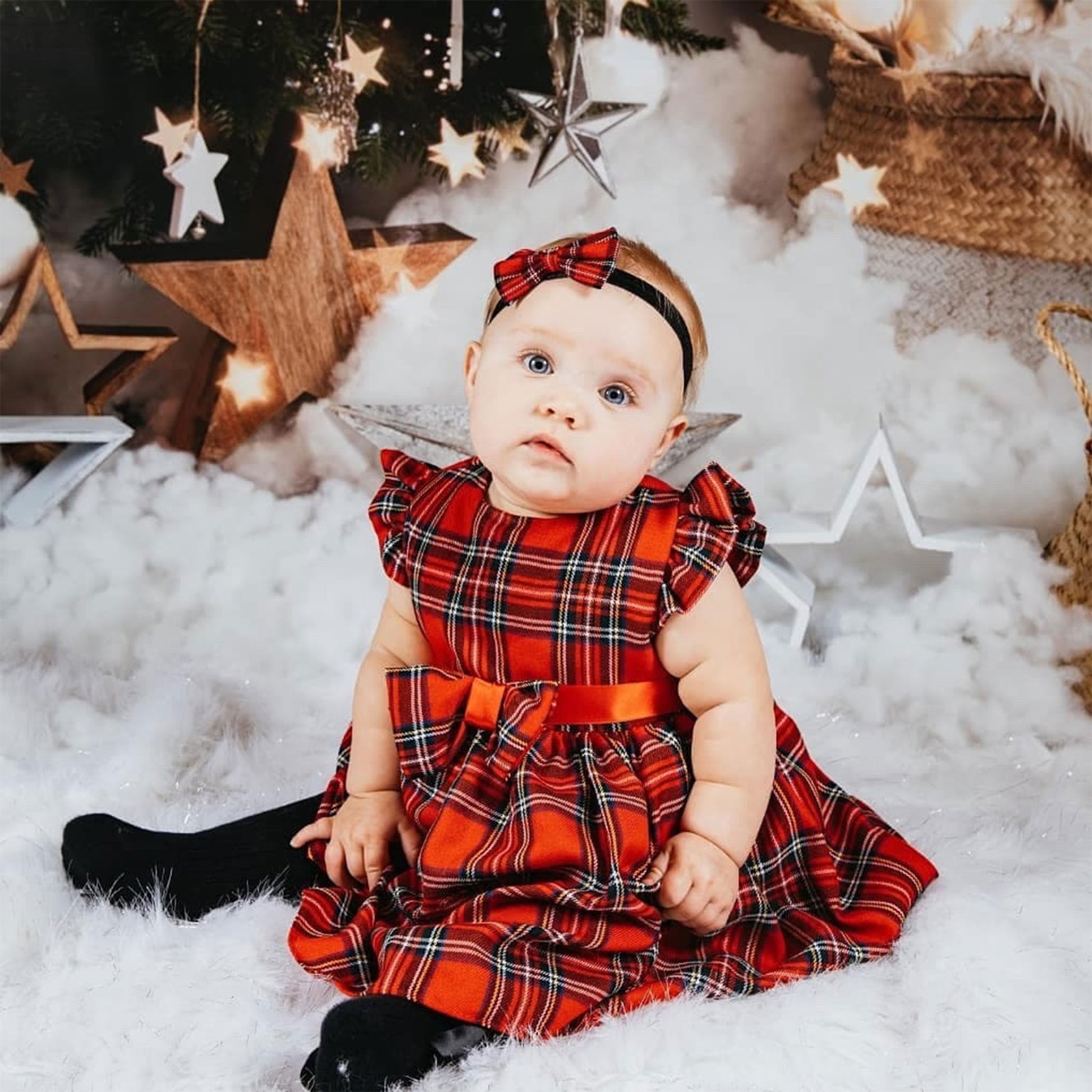 Traditional Style Red Tartan Baby Dress with Bow Made in UK