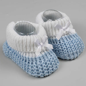 baby boys white blue knitted booties
