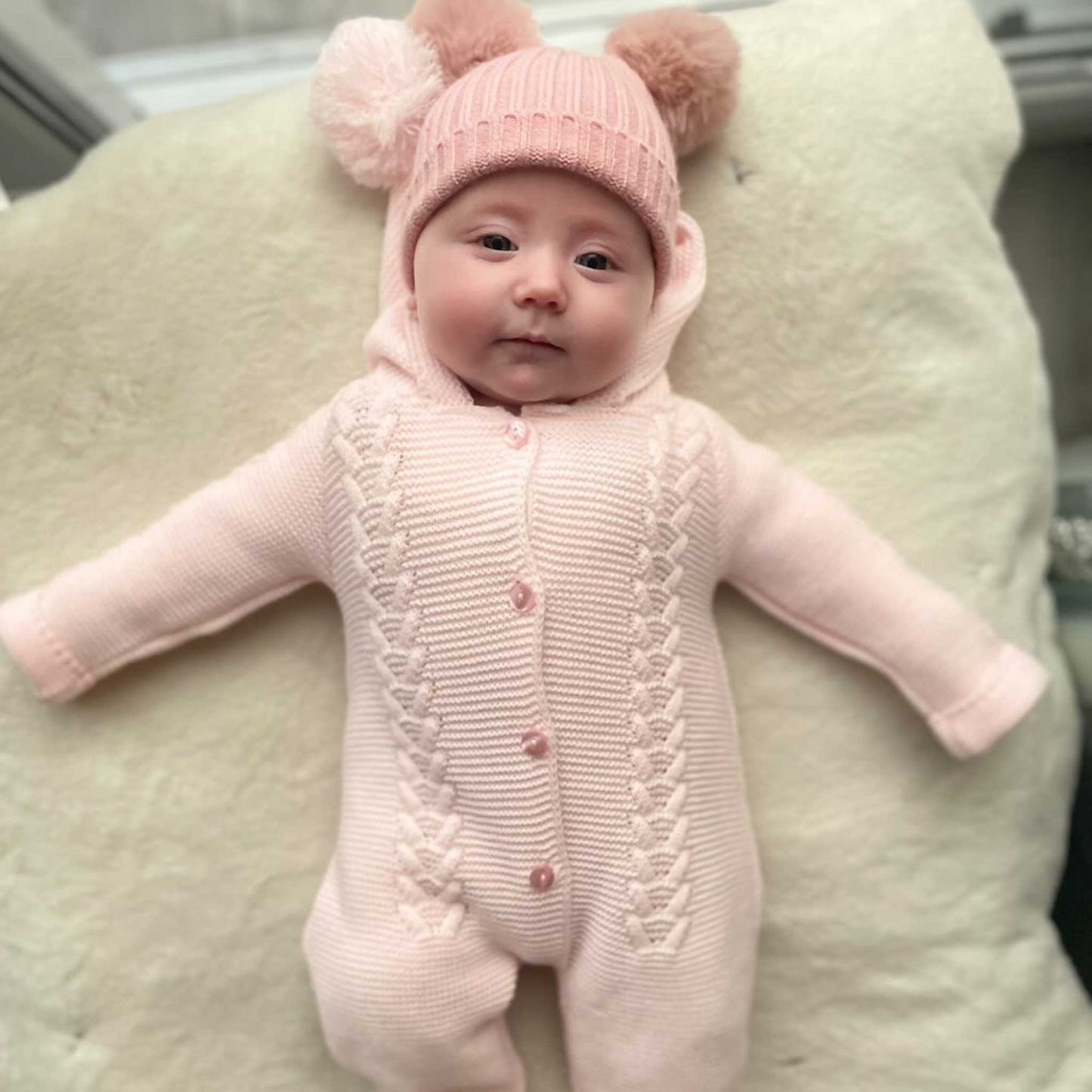baby girls pink knitted all in one