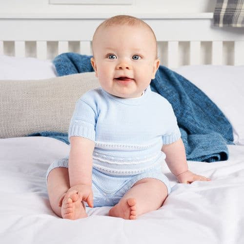 baby boys knitted blue two piece outfit
